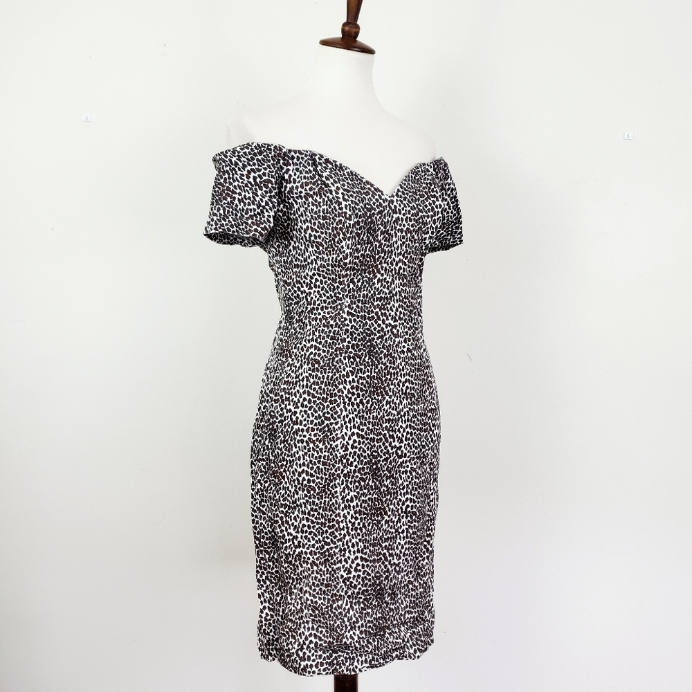 Vintage 80's All That Jazz Leopard Bardot Dress - Picture 3 of 8